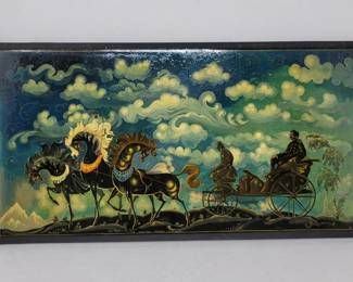 Lot # : 139 - Signed hand painted wood plaque, Russian
"Heavenly Clouds, Eternal Wanderers "
