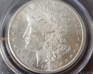 Lot # : 2 - 1885-CC PCGS MS63 US Morgan silver dollar coin