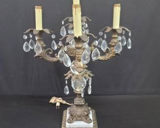 Lot # : 649 - Metal and glass candelabra style lamp