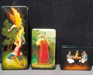 Lot # : 448 - Russian hand painted lacquer boxes