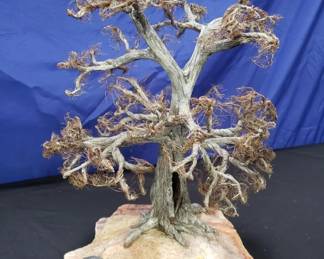 Lot # : 639 - Mid-century modern metal tree sculpture on a stone base