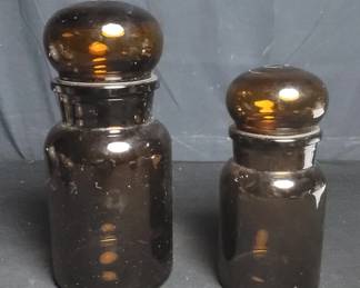Lot # : 629 - Pair of Vintage amber glass canister