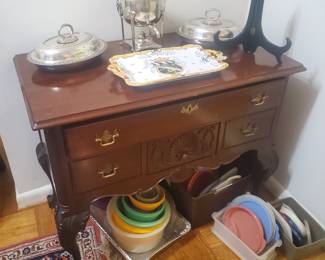 Council Mahogany Low Boy, English Plate, Tupperware