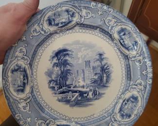 English Stoneware Blue Plates by E. Challinor Corinthia