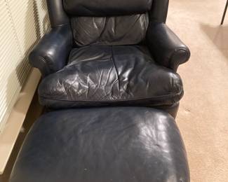 blue leather seat with ottoman
