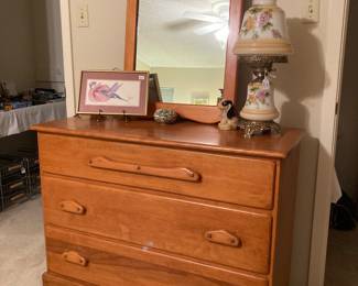 mirrored chest, lamp
