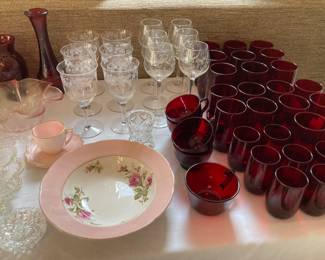 ruby glass, etched stems, etc. 