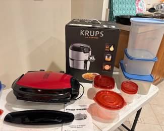 George Foreman grill, Krups air fryer, Tupperware