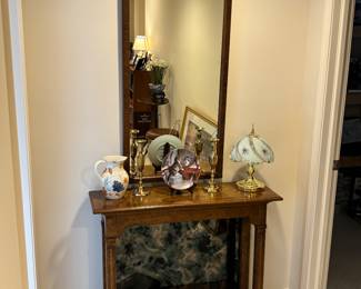 Mid-century mirror And table with smoked glass back