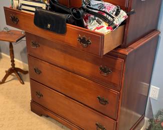 Vintage maple dresser, purses