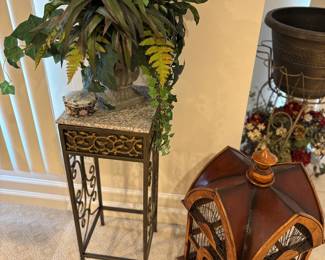 Plant, plant stand, birdcage