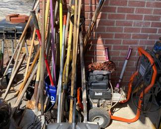 Great variety shovels, hatchets,rakes, pick axes