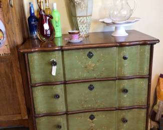 3 drawer towel painted chest, nippon vase! Kitchenware 