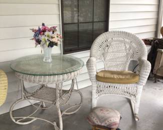Wicker rocker $65., wicker side table is sold