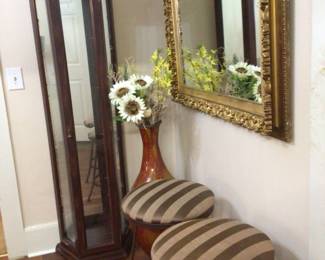 lighted curio $80. pair of bar stools $40. each