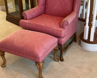 2 wing back chairs with ottomans