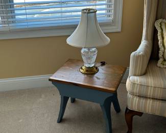Waterford lamp and wood bench