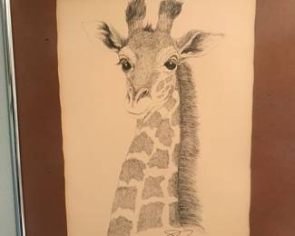 Penciled giraffe, and signed