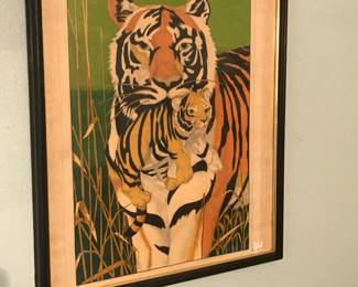 Water color mama tiger and baby