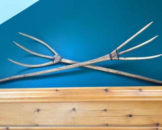 vintage European Wood Hay Forks