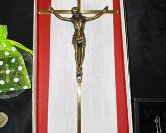 vintage brass metal crucifix