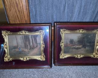 Antique oil paintings - Shepherdess tending to her flock