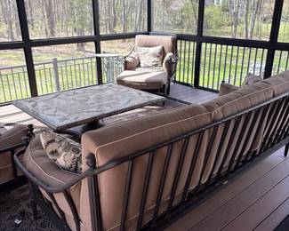 screened in patio set- couch chairs table cushions
