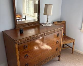 French Carved Dresser Vanity with Mirror