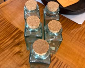 small glass square bottles with cork stopper - set of 5