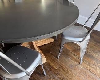 Restoration Hardware table and chairs wood base with zinc top