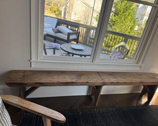 Long salvaged wood bench
