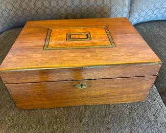 19th c Walnut Lap Desk with Inlay and Leather Writing Surface