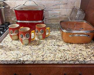 Red Copper and Copper Chef Roasting Pans with Deep Fryer Basket...New!!