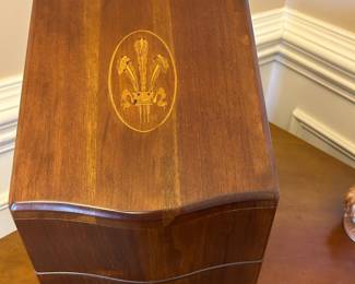 Vintage Wood Cutlery Box with Prince of Wales Inlaid Emblem