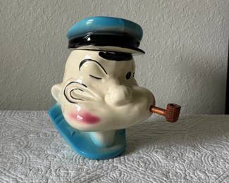 Super nice vintage Popeye cookie jar with original corn cob pipe!