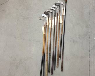 55 Vintage Golf Clubs Wood Driver and Wood Shaft Irons