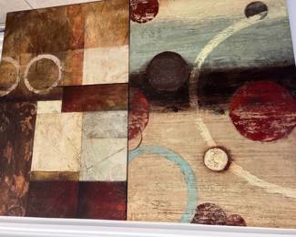 59 Two Large 1990s Geometric Canvas Wall Art