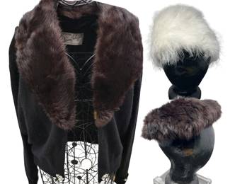 99 Beverly Hills Fur Collar Sweater, Ostrich Feather Pillbox Hat