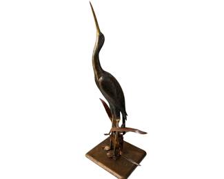 52 Copper Brass Crane Artisan Statue 1960s