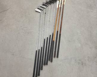 49 George Nicoll Metal and Wood Golf Clubs Mashie, Irons, More