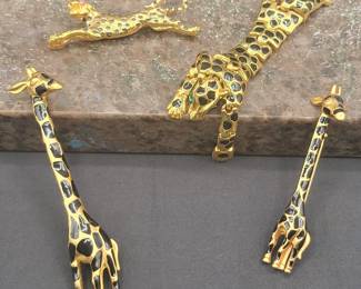 12 Golden Safari Leopard Giraffe Brooches, Carolee