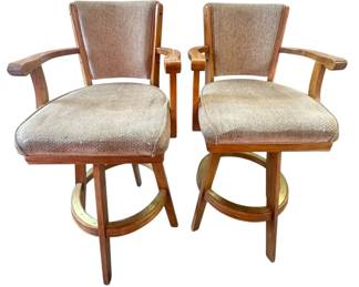Pair of Wood and Upholstered Barstools