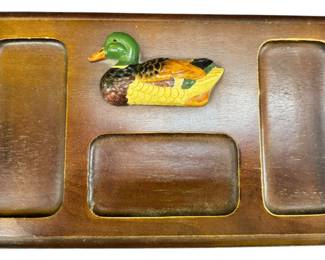 Vintage Wood Desk Organizer Mallard Duck