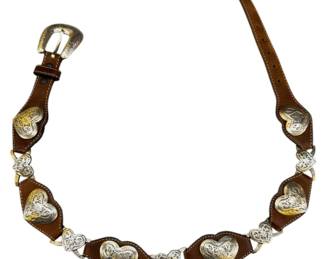 Vintage Tony Lama Leather Silver Heart Belt