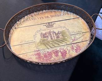 Wine tray with scrolled sides and handles Grand Vin De Bordeaux 16" x 11" 