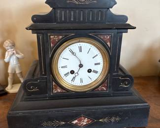 Antique French 19th Century Japy Fil Classical Figure Bronze slate marble mantle Clock 