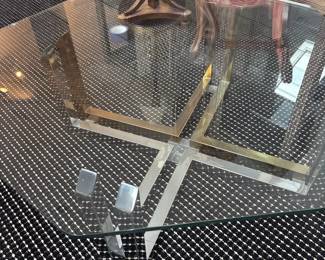 1970s Vintage Chrome Glass Coffee Table 