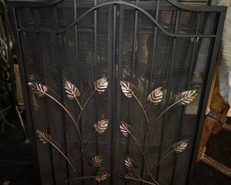 Tri Fold Black Wrought Iron Gate Screen with Copper Leaves 