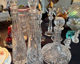 Vintage Cut Glass Crystal Tall Wine Decanter 