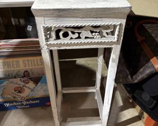 Distressed White Washed Wood Side Table 